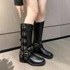 Fashion Woman Boots Knee High Platform Elegant Low Heel Trend Punk Gothic New Rock Leather Fashion Women's Shoes Motorcycle Footwear 40