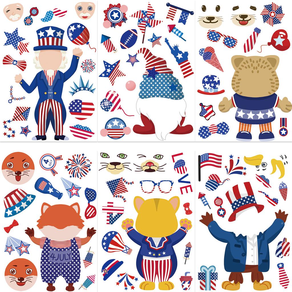 8 Cartoon Independence Day Make A Face Sticker DIY Hand Account Small Card Mobile Phone Case Decoration Festival