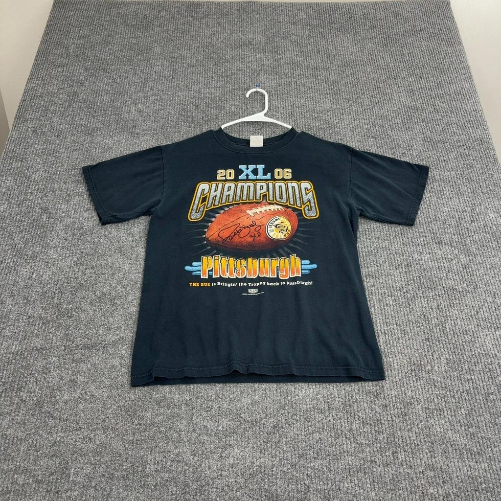Vintage Pittsburgh Steelers Anvil T Shirt Mens M Black 100% Cotton Super Bowl XL