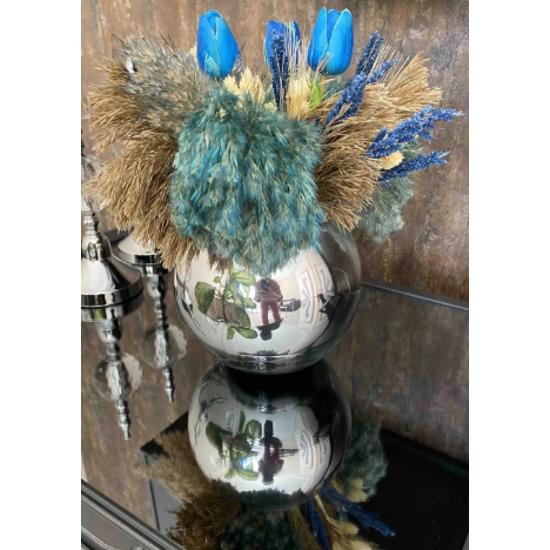 Ваза Paşabahçe, декоративная зеркальная стеклянная блестящая ваза серебристого цвета, стильная