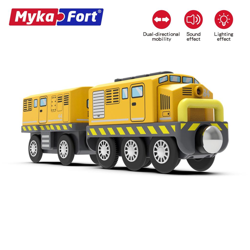 Деревянный рельсовый поезд оранжевый тяговый электромобиль детская игрушка совместимые деревянные строительные блоки сцена