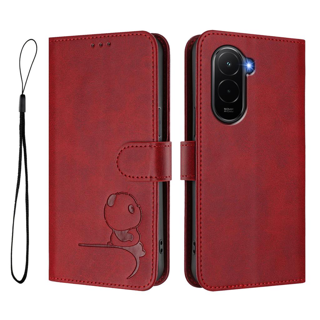 For Xiaomi Poco M7 Plus 5G/M7 4G (169mm) Case Panda Imprint RFID Blocking Wallet Leather Phone Cover with Wrist Strap