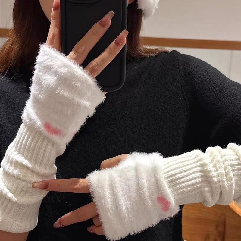 1Pair Knitted Pile Sleeves Protect Your Arms Sleeve Winter Half Finger Gloves