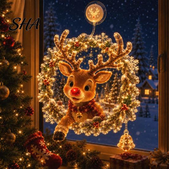 Decorative Light for Bedroom Christmas Suction Cup Window Light, 7.8-Inch Double-Layer Warm LED Battery Powered Festive Hanging Holiday Glass Windows,
