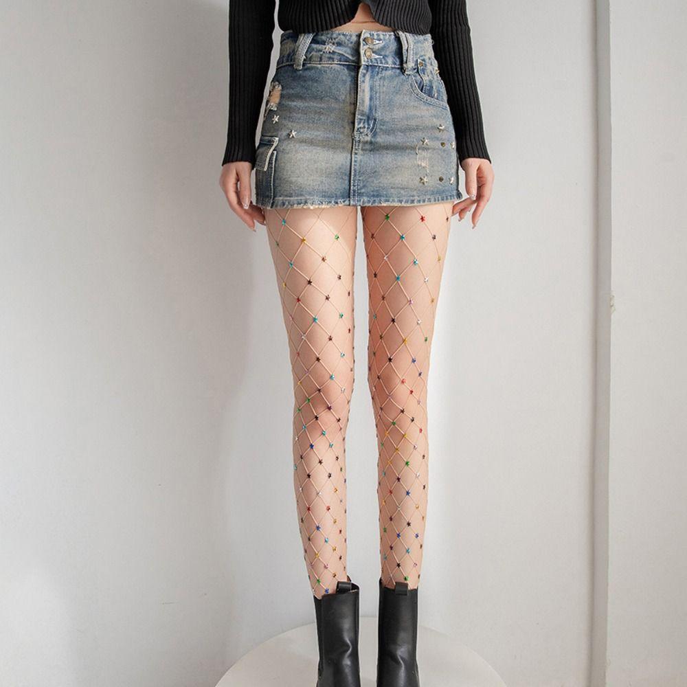Star Accents Fishnet Pantyhose Sheer Mesh Stockings Sexy Party Hosiery Party Wear