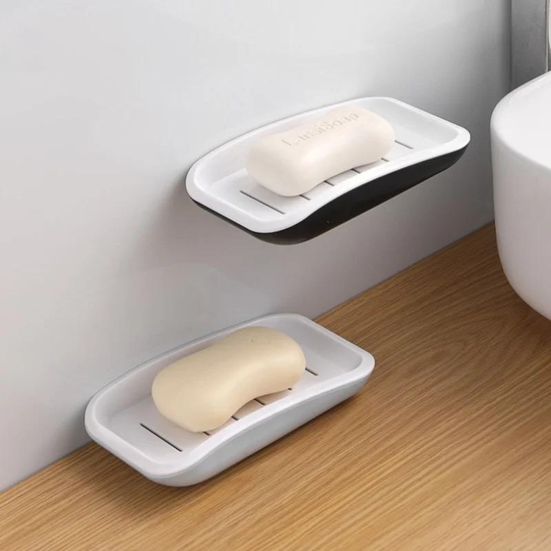 1Pcs Drainage Soap Box Wall Hanging Soap Rack Household Plastic Creative Toilet Simple  Holder Without Punching Soap Rack