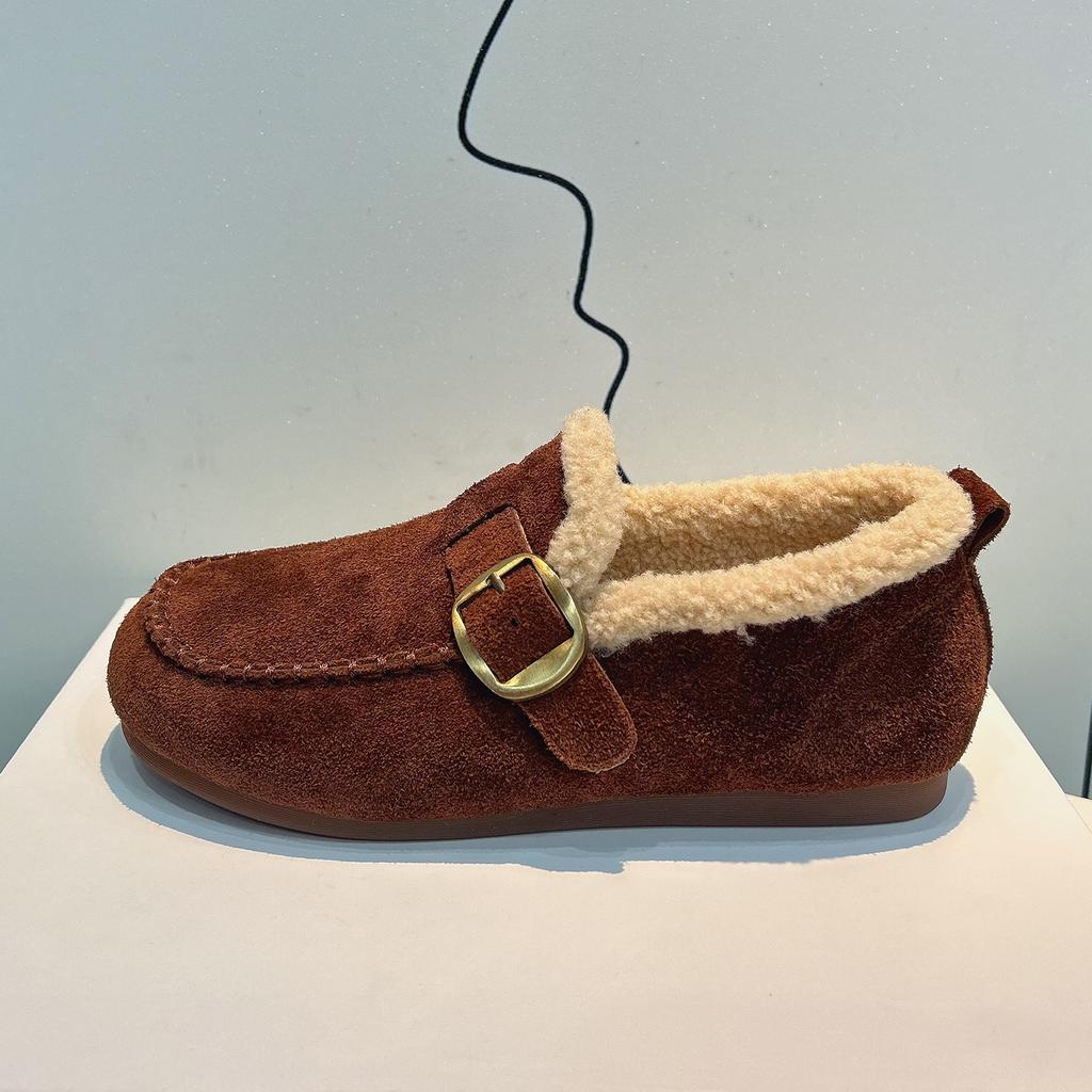 Кожаный вельвет Birkenstocks женские 2025 осень и зима новые ретро слипоны из овечьей шерсти теплые бобы хлопковые туфли для улицы