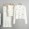 Spring Hollow Knitted Suits Elegant 3 Piece Dress Set Women Outwear Korea Fashion Sweater Dress Female