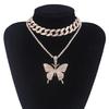 Butterfly Pendant Necklace Rhinestone Hip Hop Bling Cuban Link Chain Choker for Women Jewelry