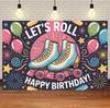 Roller Skating Shoes Theme Birthday Party Decoration Banner 80s 90s Neon Lights Rainbow Disco Background Photography Backdrop