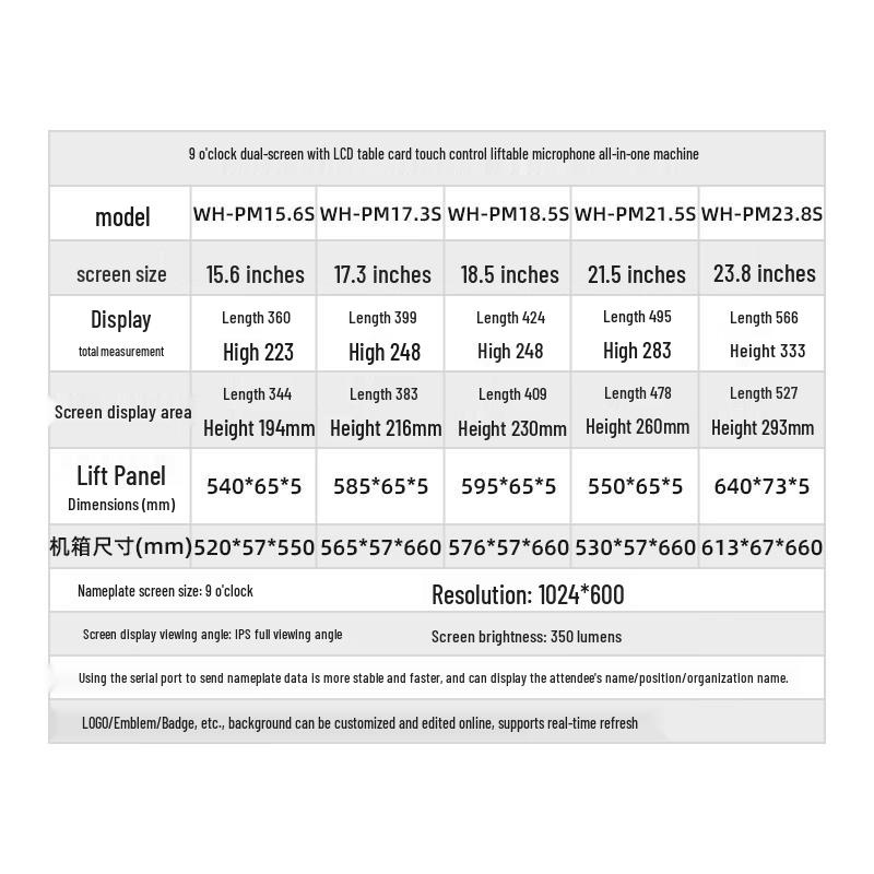HuSiTe 17.3-inch Liftable Touch Display with Microphone for Paperless Conference System (CN version)