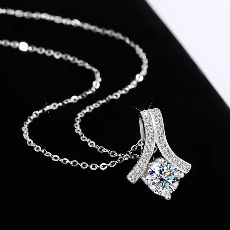 D цвет 1-2CT сертифицированный муассанит ожерелье для женщин платиновое серебро S925 ювелирные украшения свадебный блестящий кулон с драгоценными камнями