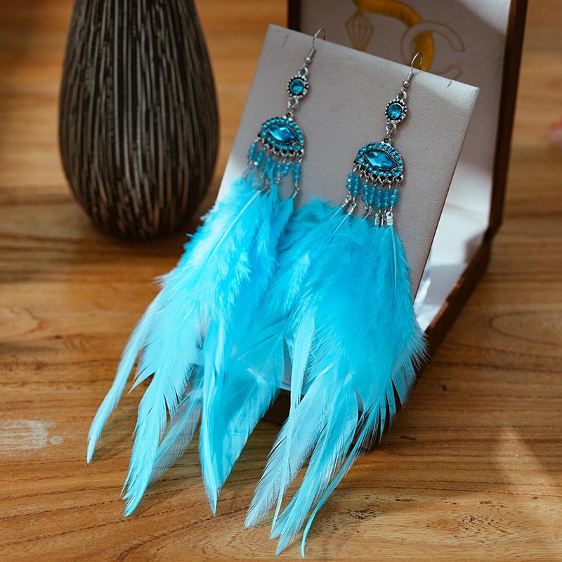 Long Exaggerated Irregular Feather Earrings for Women Bohemian Silver Hollow Rice Bead Tassel Earrings Pendientes