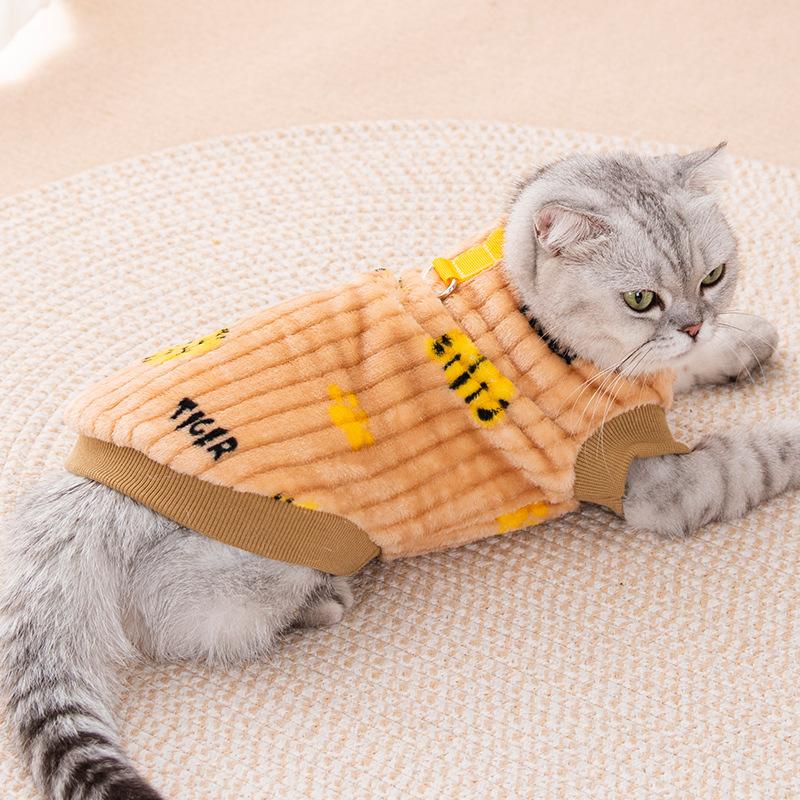 Clearance Promotion Pet Clothes Winter Fleece Tiger Head Pattern Warm Traction Cat Vest Winter Traction Buckle