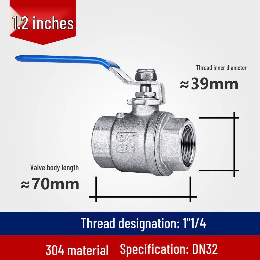 304 Stainless Steel Two-Piece Ball Valve with Internal Thread – Water Switch Valve, Available in 4 Points, 6 Points, and 1 Inch DN15-20.