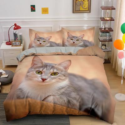 3D Милый Кот Комплект Пододеяльника, Милый Домашний Кот Постельное Белье Размер Полный Квин Король, Милые Животные Роскошные Пододеяльники Подарки Домашний Текстиль
