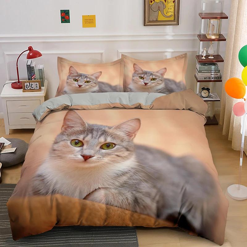 3D Lovely Cat Duvet Cover Set,cute Pet Cat Bedding Set Full Queen King Size,Cute Animals Luxury Quilt Covers Gifts Home Textiles
