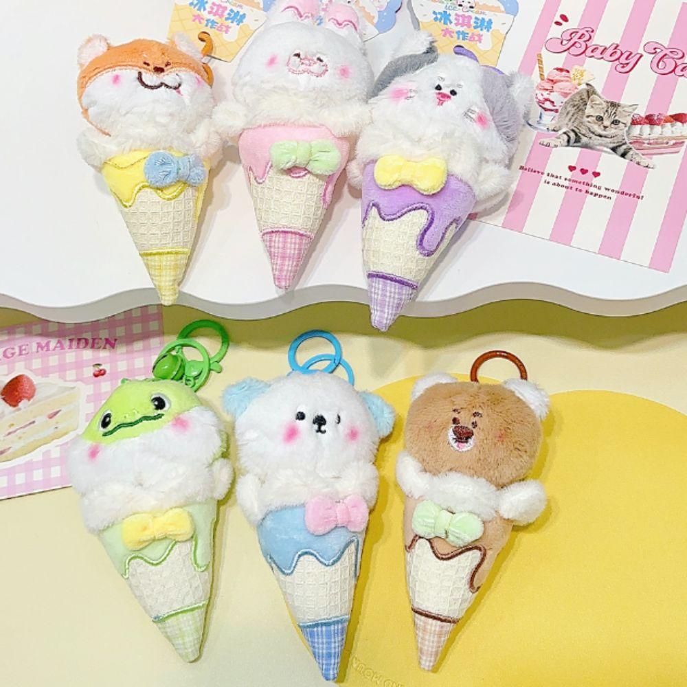 Mental Ice Cream Cone Keychain Cat Backpack Pendant Bag Accessories Plush Animal Key Ring Kids