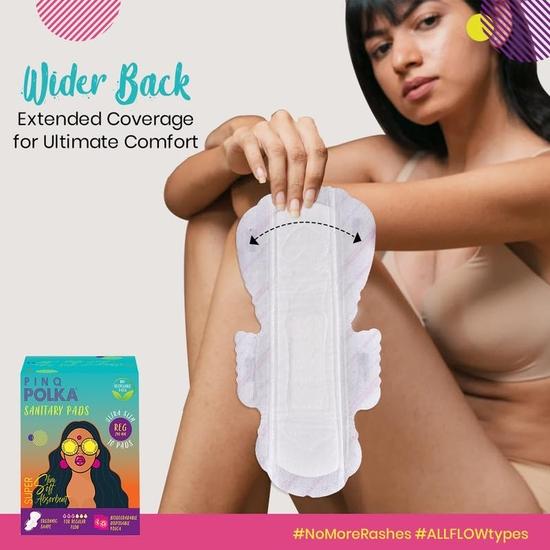 PINQ POLKA гигиенические прокладки для женщин | 10 обычных прокладок 240 мм | Премиум ультратонкие средней пропускной способности | Органический хлопок, мягкие на ощупь | Без протеканий | Без намокания
