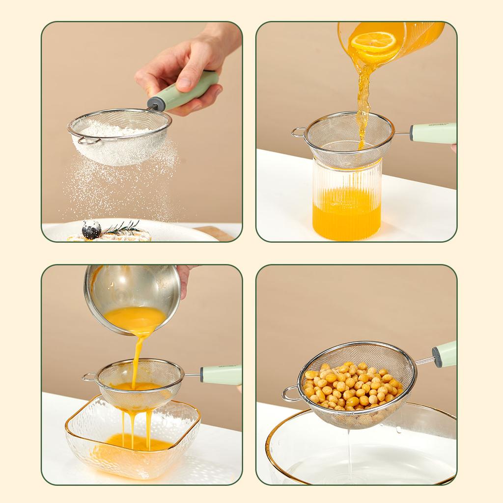 Сито для муки из нержавеющей стали 304 с пластиковой ручкой, сито с мелкой сеткой, ложка, фильтр для соевого молока и сока, кухонная утварь