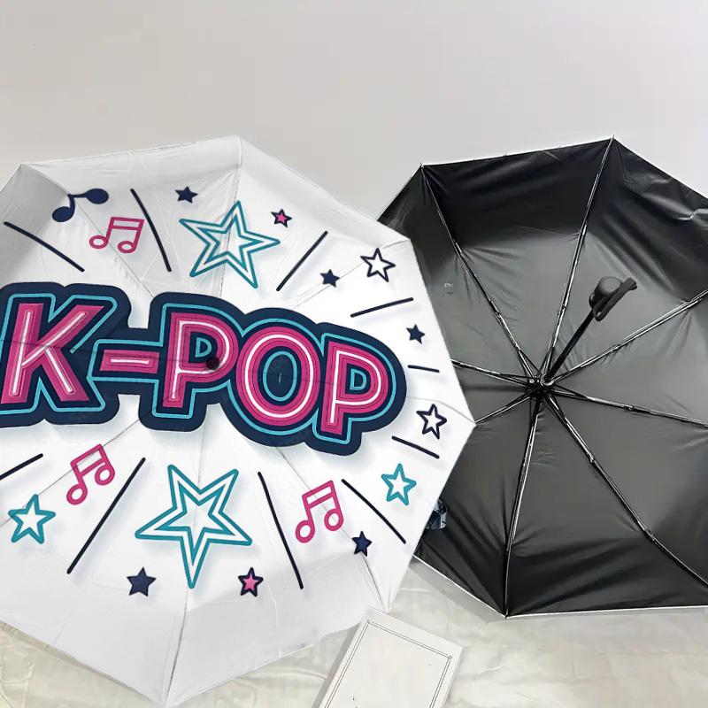 1 шт. K-pop Музыкальный Автоматический Открывающийся/Закрывающийся Зонт с Ветрозащитой, Прочный Купол на 8 Спицах, Долговечные Спицы, Модный Дизайн, Аксессуар для Улицы, Забавный Принт, Холи