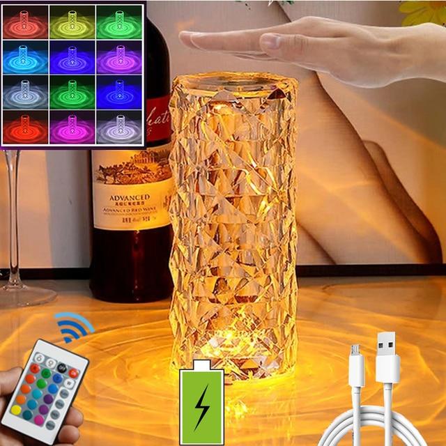 16/7/3/1 Colors LED Crystal Table Lamp Rose Light Projector Touch Adjustable Romantic Diamond Atmosphere Light USB Touch Night Light