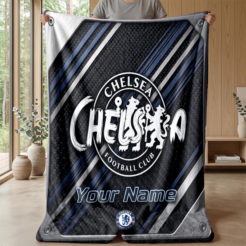 Custom Text Flannel Throw Blanket, Lightweight Cozy Bed Sofa BlanketChelsea FC