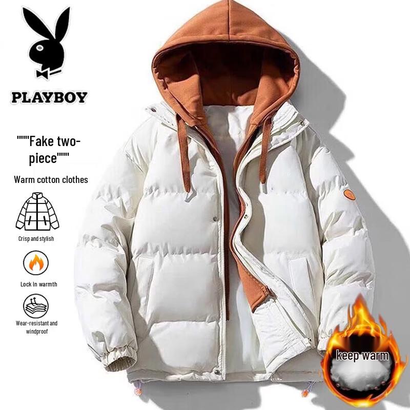 PLAYBOY Мужская зимняя стеганая куртка с капюшоном, имитация двух предметов