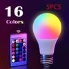 Светодиодная лампа RGB с 16 цветами, цоколь E27, напряжение 220 В, для домашнего освещения, с регулировкой яркости и 24-кнопочным пультом дистанционного управления, умная лампа для создания атмосферного освещения.