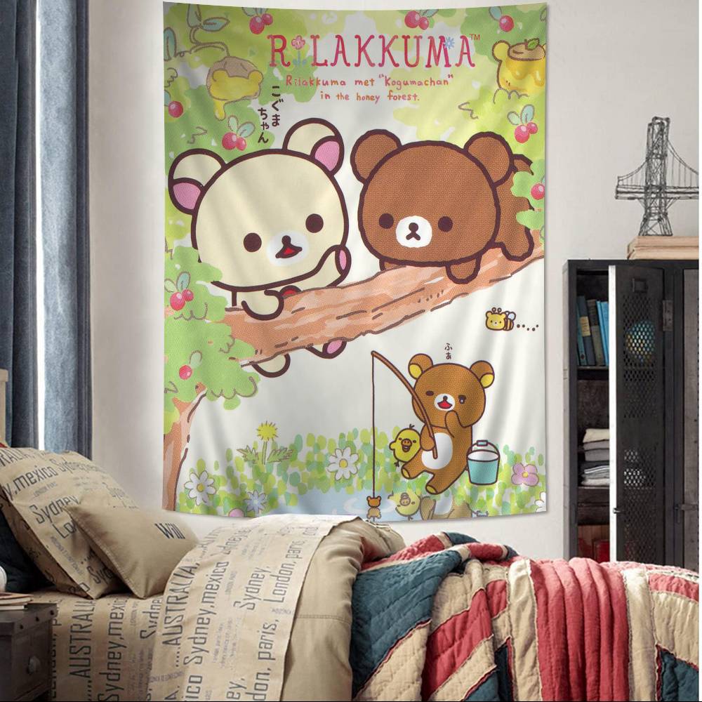 Cartoon Rilakkuma DIY Wall Tapestry Hanging Tarot Hippie Wall Rugs Dorm INS Home Decor