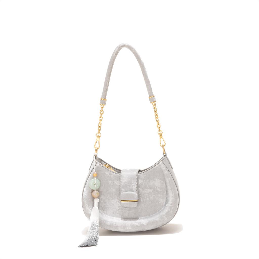 New Chinese-style armpit bag 2024 summer new model, simple velvet baguette bag for commuting, single shoulder crossbody women's bag