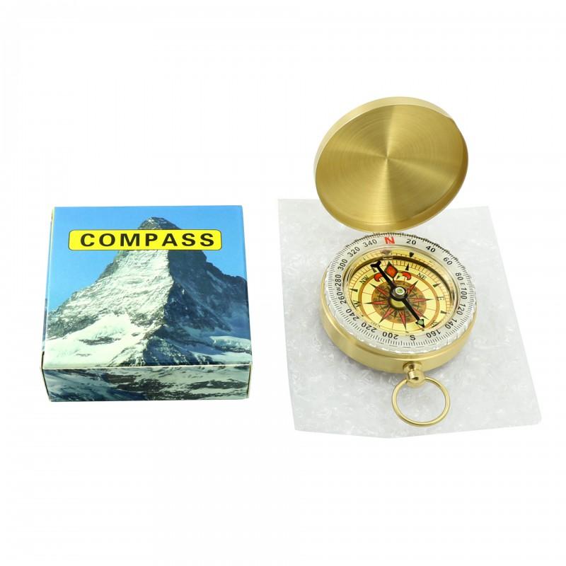 Brass Compass G50 Pocket Watch Style Flip Cover Glow-in-the-Dark Navigation Tool Outdoor Camping Hiking