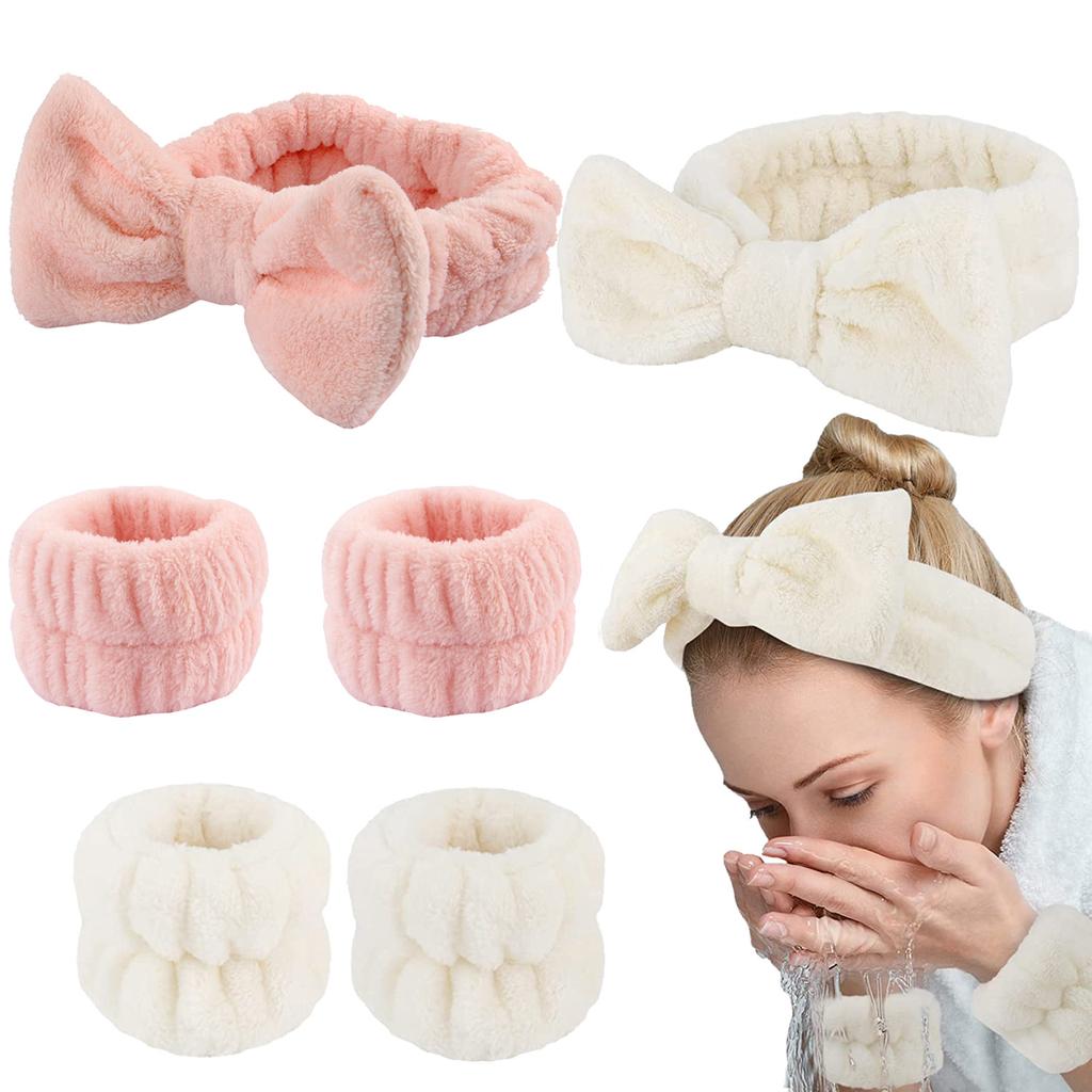 1set Wash Face Headbands For Women Coral Fleece Hair Bands Cuff Waterproof Bands Absorbent Wristbands Head Band Hair Accessories Set