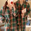 Рождественское зеленое клетчатое платье с длинным рукавом и пижамный комплект для женщин - Удобная, свободная домашняя одежда для осени