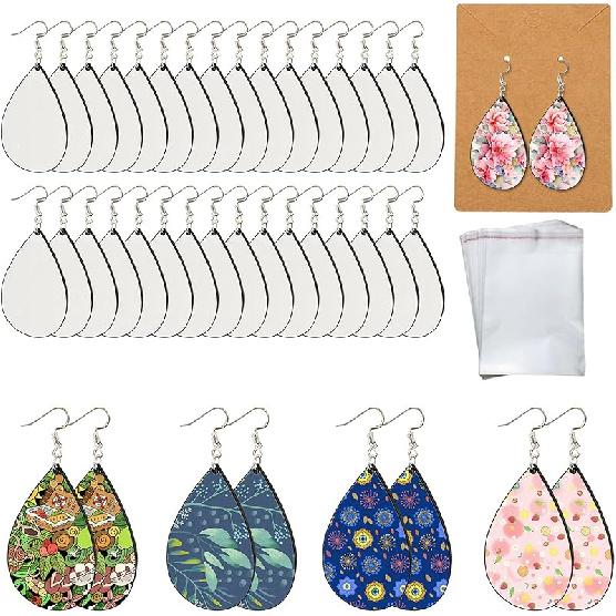 210 pcs Sublimation Earring Teardrop Blanks Bulk Double-Sided MDF Wood 70 Blank Sublimation Earring with 70 Earring Hooks and 70 Jump Rings for