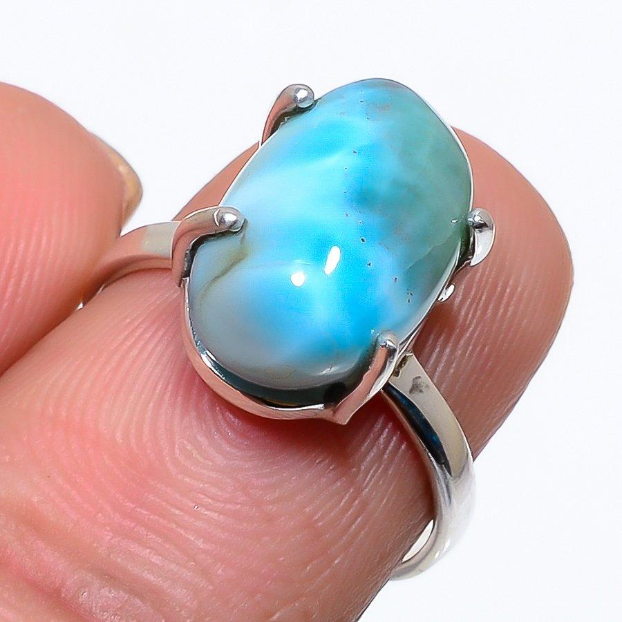 Кольцо из стерлингового серебра 925 пробы с драгоценным камнем Natural Republic Larimar S.7 k3V76