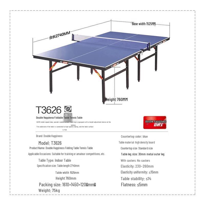 Double Happiness Standard Foldable Indoor Ping Pong Table