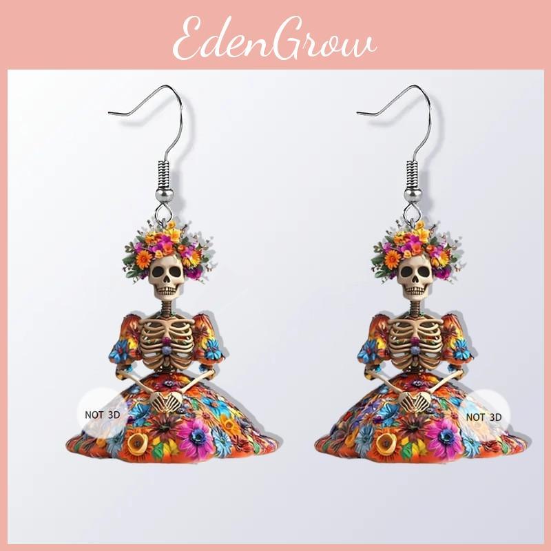 Flower Halloween And Skull Pattern Women Earrings For Celebration Festival