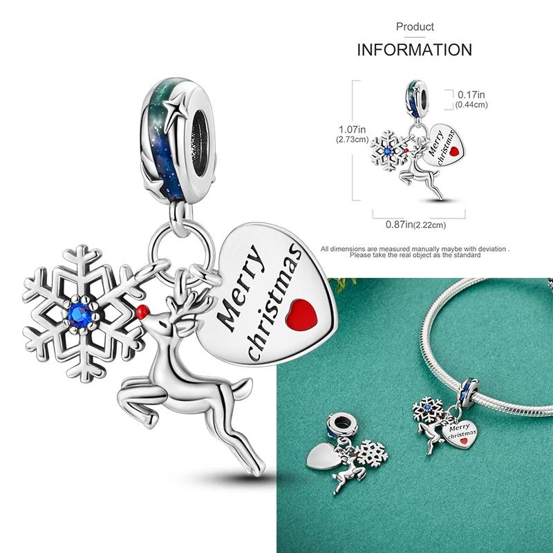 Рождественские Шармы Медь Лось Санта Клаус Бусина Снежинка Колокольчик Снеговик Шарм Подходит для Оригинального Браслета DIY Ювелирные Изделия