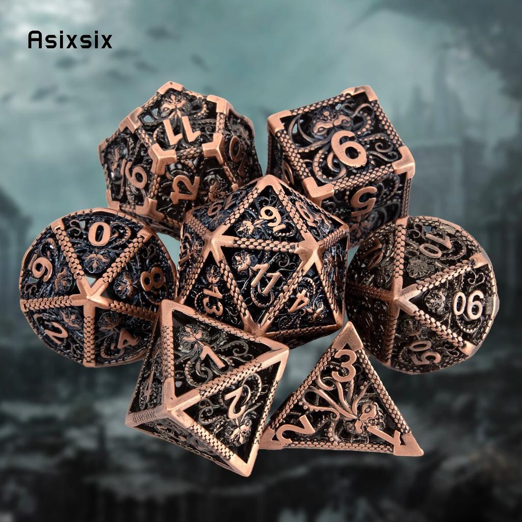 7 шт. медные металлические кубики в виде кальмара, набор полых металлических многогранных кубиков, подходящий для ролевой игры, настольной игры, карточной игры