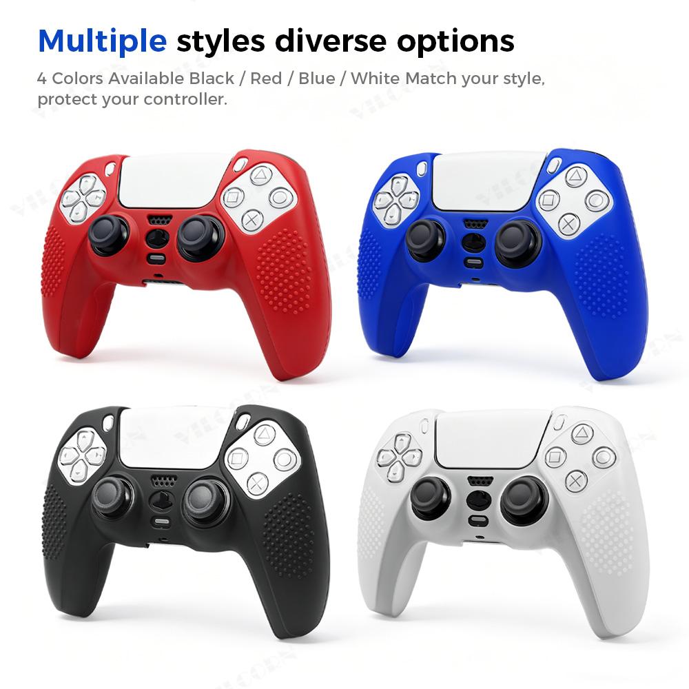 PS5 Compatible Controller Silicone Cover with Thumb Grip Caps, Anti-Slip Gamepad Skin