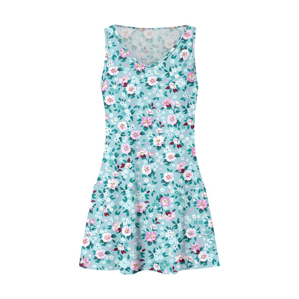 Женское повседневное летнее богемное пляжное платье с цветочным принтом и карманами, платье-майка с v-образным вырезом