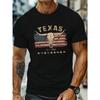 Men's Summer 100 Pure Cotton Fashionable Casual Loose Texas Longhorn Cow Skull Pattern Printed Round Neck Short Sleeved T-shirt