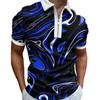 Casual Lapel T-shirt Young Men's Fashion Zipper T-shirt Short Sleeve T-shirt Men's 3D Purple Veins Print T Shirt