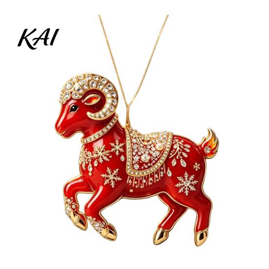 Christmas Gift for Friends Acrylic Goat Tree Pendant, Decorative Hanging Ornament with Xmas Pendant Rhinestone, Golden Cord New Year Party Durable