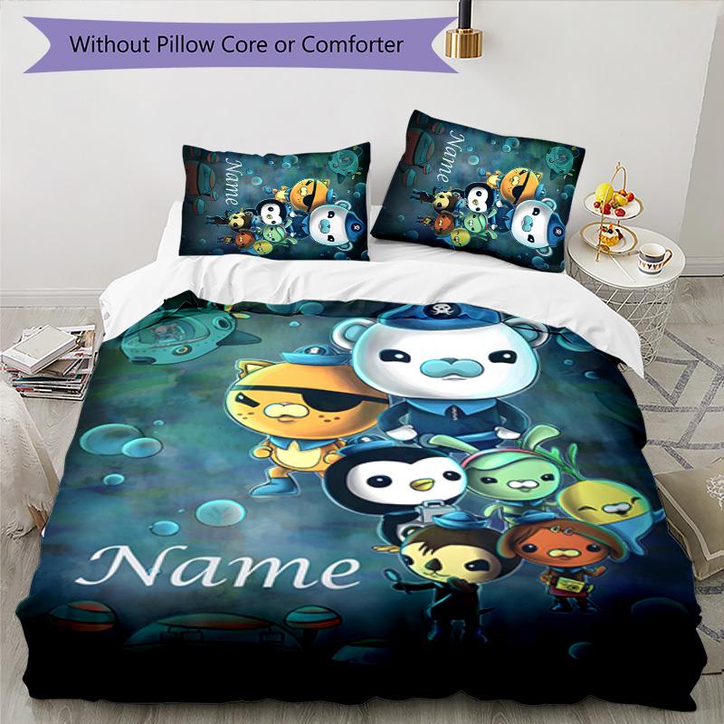 3pcs OCTONAUTS Cover Set - Personalized Name, HD Printed Bedding with 1 Cover and 2 Pillowcases - Perfect for Home Decor, Easy Care