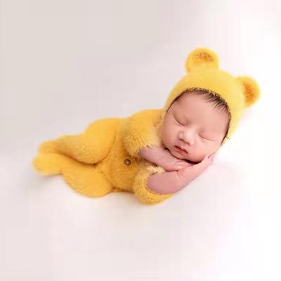Новая одежда для фотосъемки новорожденных, мягкий вязаный комбинезон с изображением медведя + шапочка, комплект из двух предметов