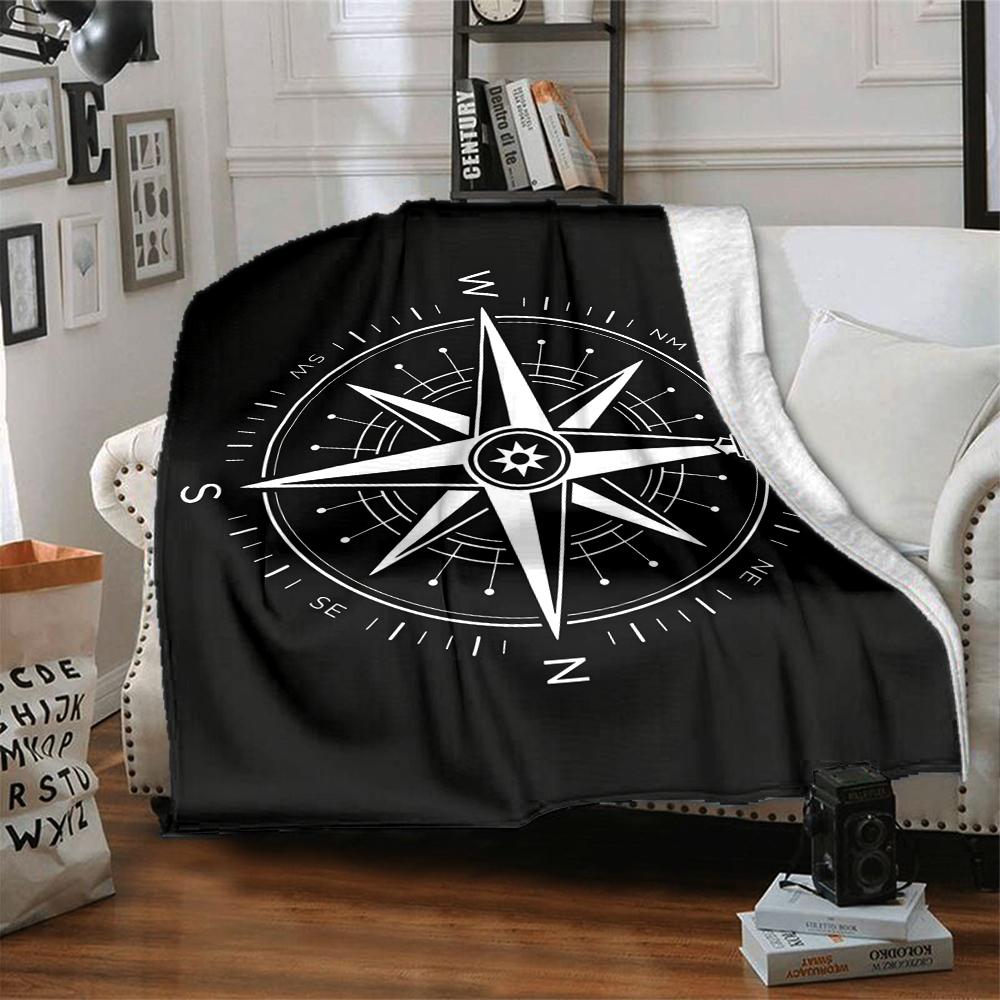 1Pc Nautical Compass Blanket Soft And Comfortable Casual Warm Camping Travel Christmas Halloween Xmas Gift M9285