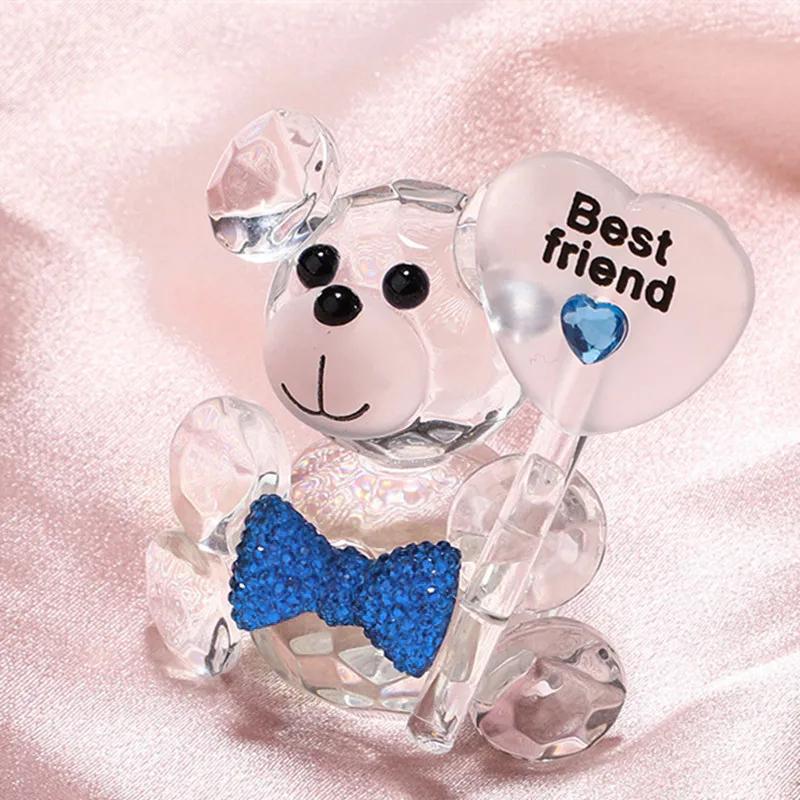 Подарок на День святого Валентина в виде хрустального медведя «Я люблю тебя» из стекла на искусственную розу на День матери, свадьбу, вечеринку, детский праздник, подарок для гостей