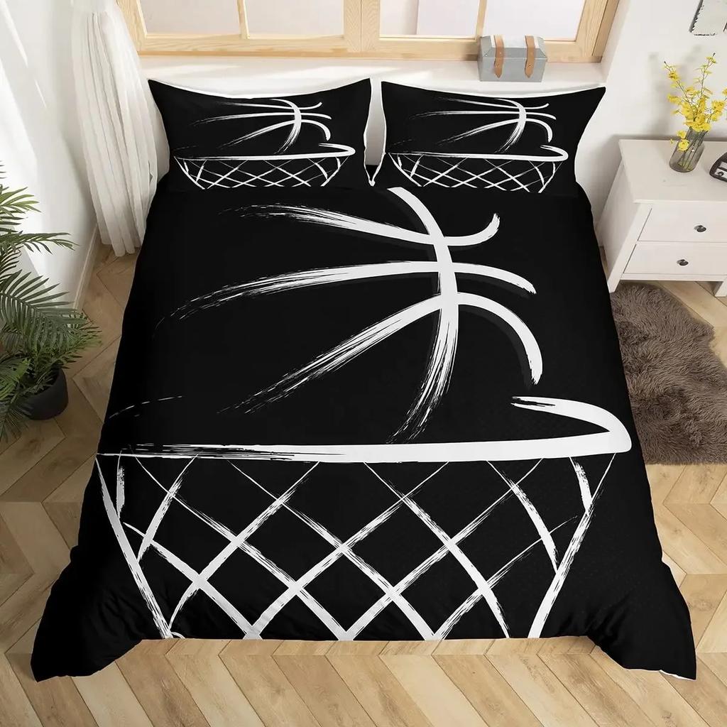 Basketball Bedding Set Kids Basketball Court Comforter Cover Set for Boys Men 3D Ball Pattern Sports Theme Duvet Cover Twin Size